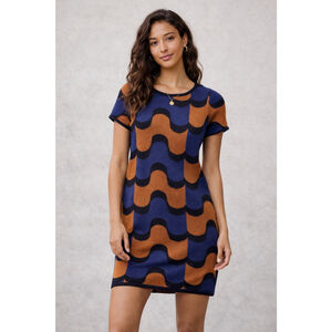Boden Retro Wave Knit Dress US 4 Short Sleeve Mod Geometric Pattern